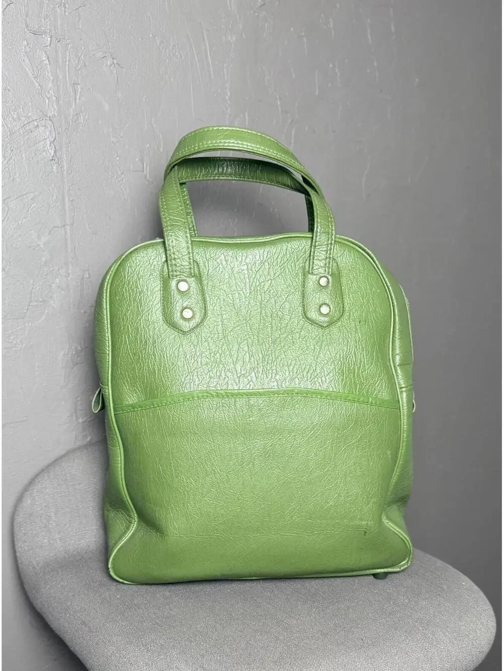 Vintage 1960's-1970's Overnight Travel Bag Olive Green Vegan Weekender Bag